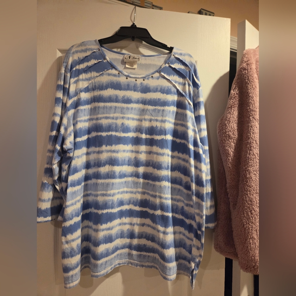 Valentina Sky and Ivory Striped 3/4 Sleeve Top